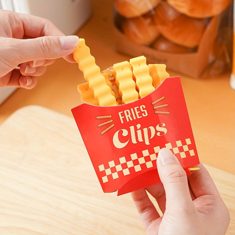 Set of 11 Fun French Fry Shaped Bag Clips - Keep Snacks Fresh with Reusable Sealers and Magnetic Fridge Stickers for Organizing and Storing in the Kitchen