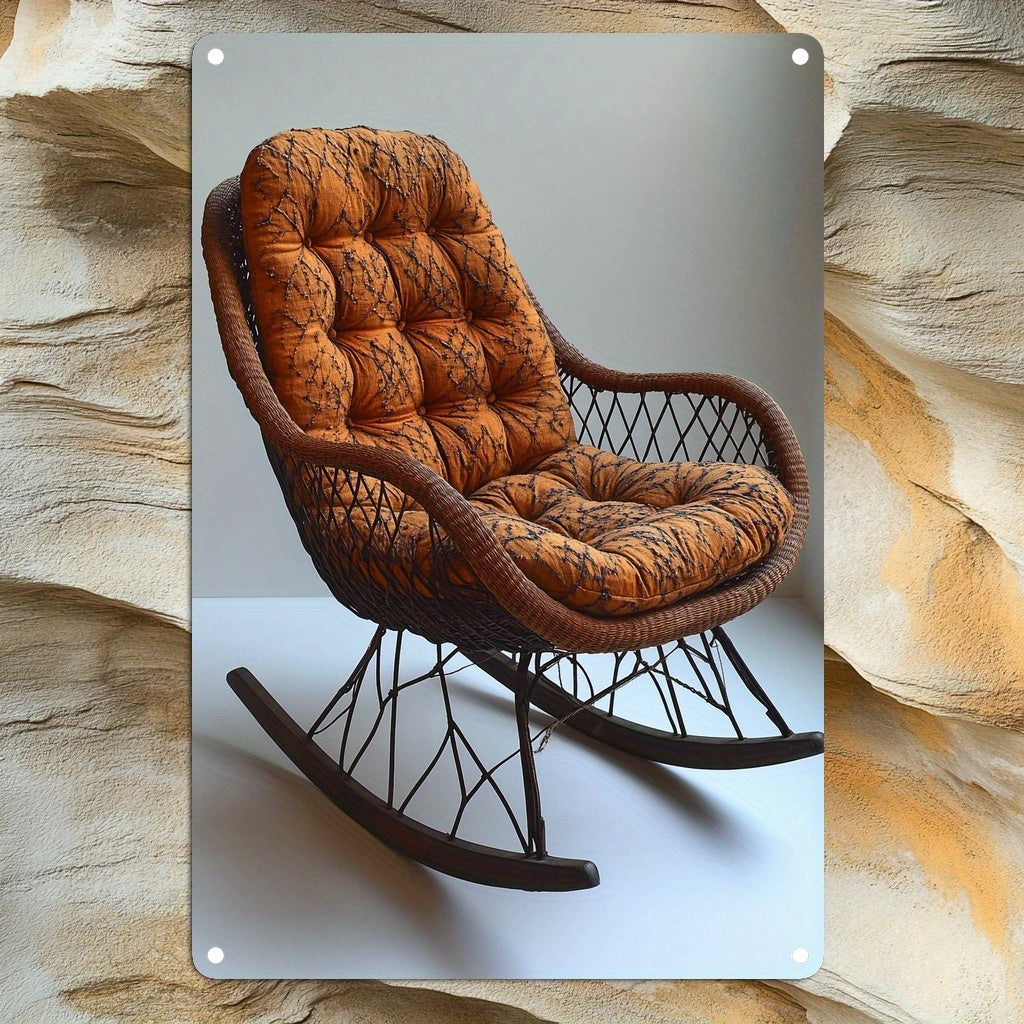 Metal and rattan rocking chair sign - ideal for office decor.