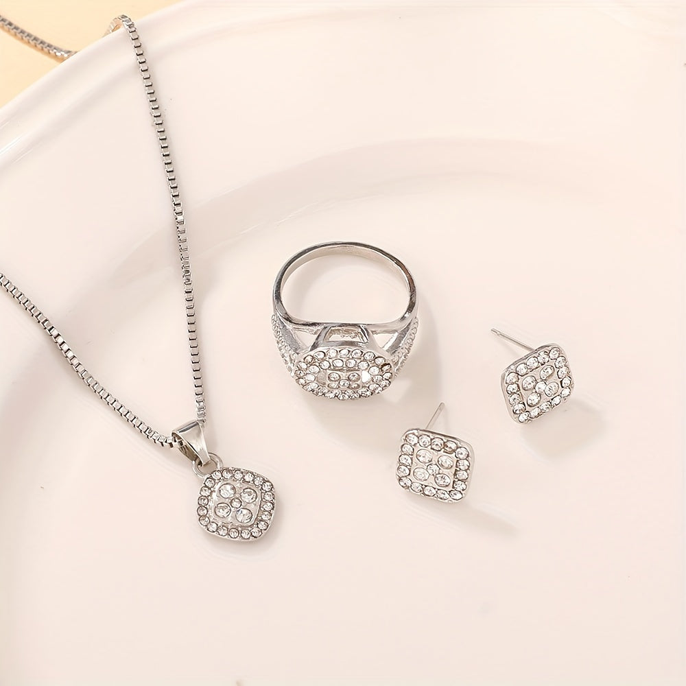 Set of 4 elegant studded rhinestone square pendant jewelry for women, ideal for daily party wear and a gift for her.