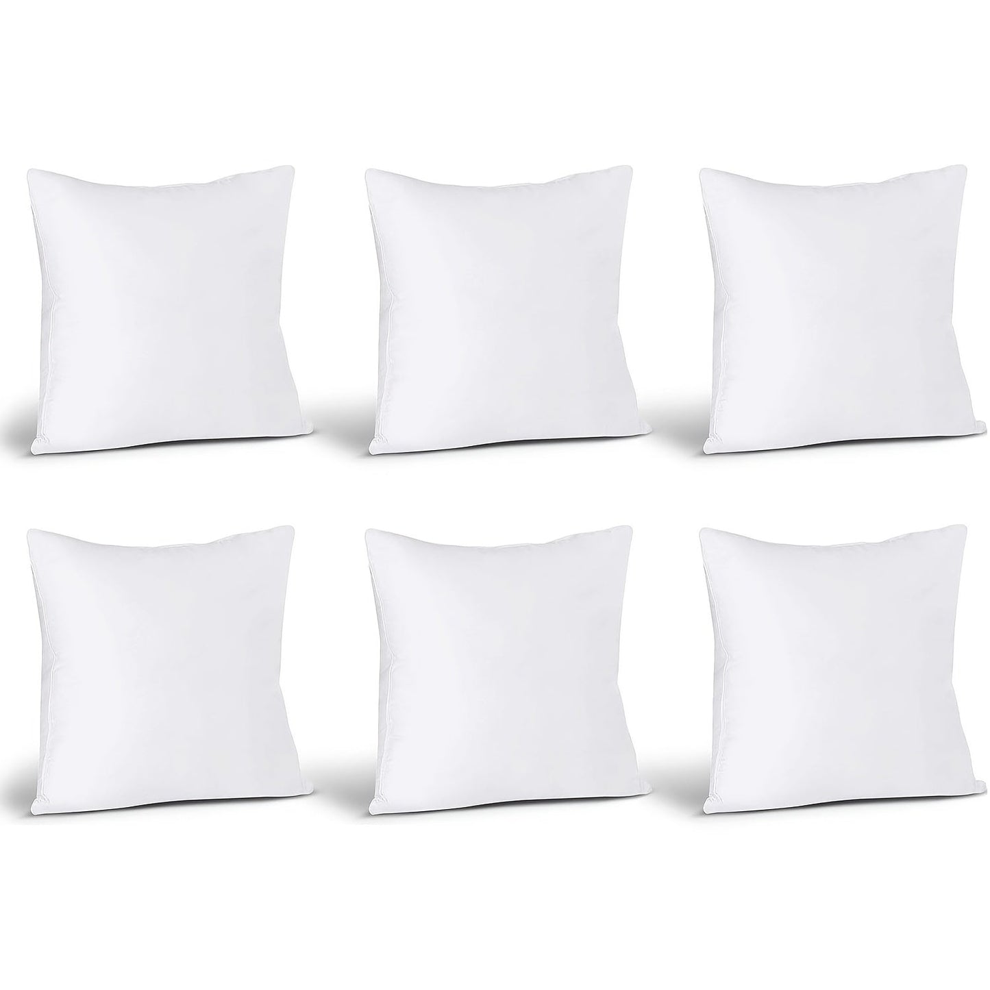 Soft, fluffy square pillow inserts with zipper closure available in sets of 1, 2, or 4. Made with 100% machine washable polyester cover material and filled with 100% polypropylene. These white-colored pillows are suitable for all seasons and can be used