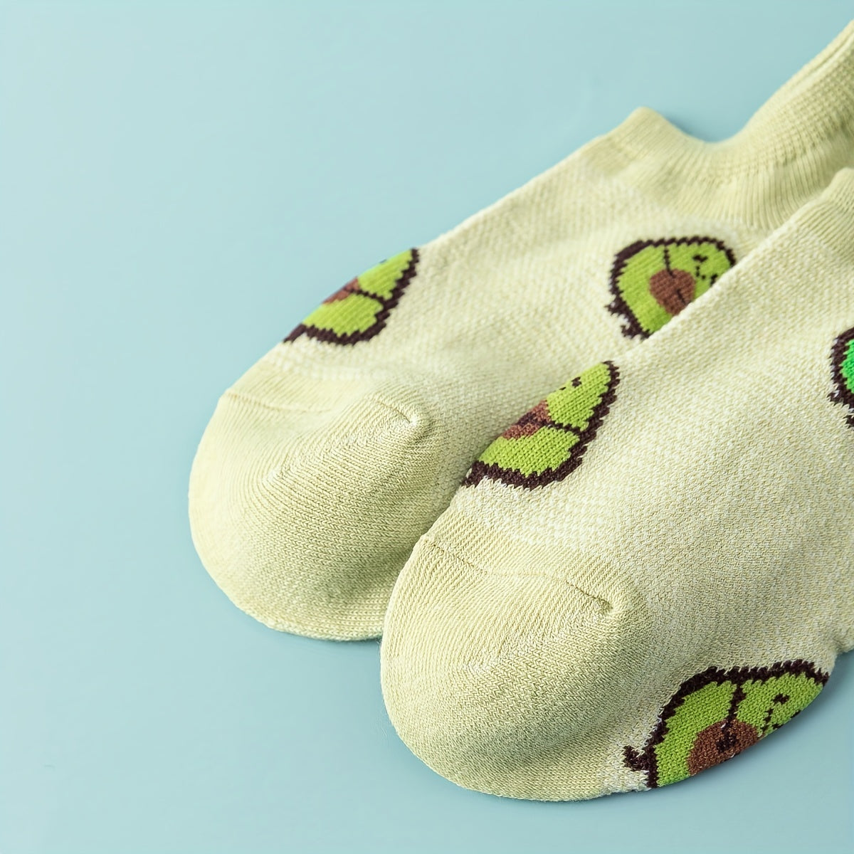 5 pairs of cute and comfy avocado print crew socks for women's ankles.