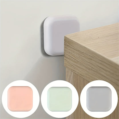 5 silicone door stopper pads in white, grey, and black for quiet, shockproof protection on doors and handles.