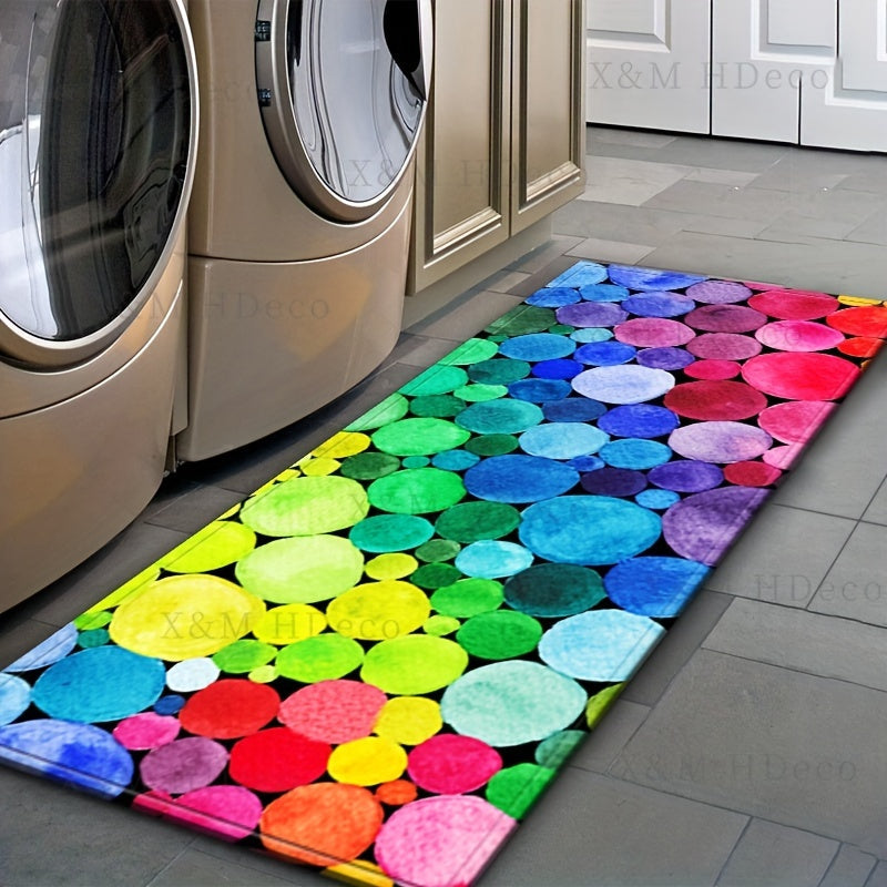 1Pc of 3D Rainbow Stone Area Rugs available in 5 different sizes (40*60cm, 50*80cm, 50*120cm, 50*160cm, 60*180cm). These versatile rugs can be used as runner rugs for kitchen, laundry hallway, entrance doormat, non-slip bath mats, and water absorbent