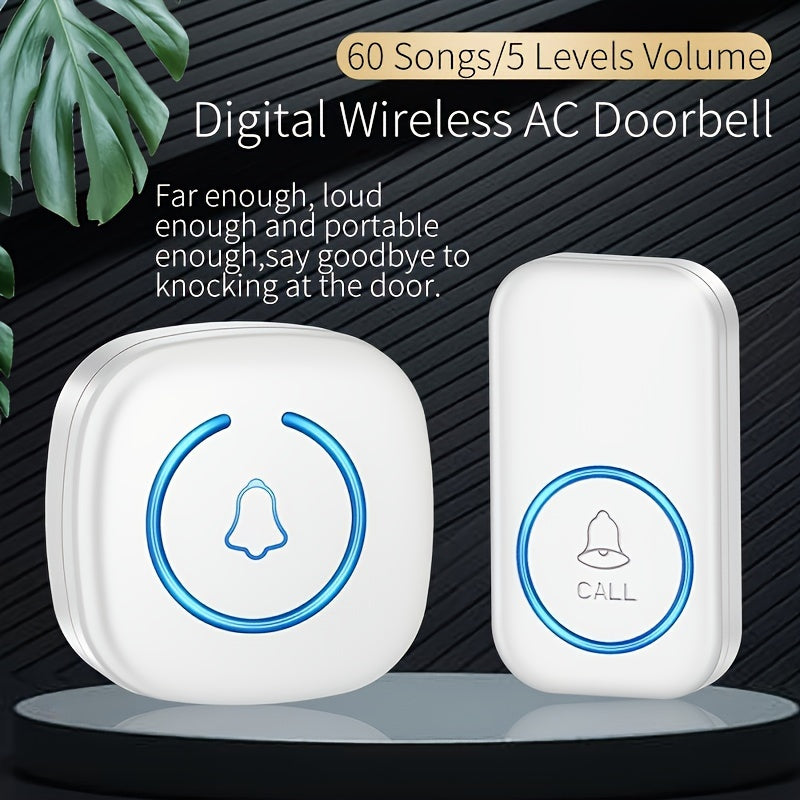 Wireless doorbell kit includes 1 set with 304.8 meter range, 60 chimes, LED flash, and classic button.