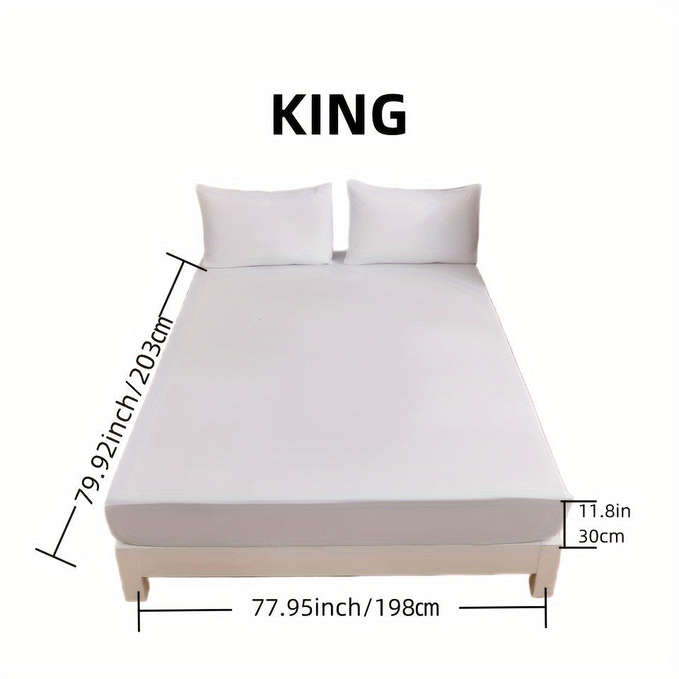 Soft and breathable 1-piece polyester fitted sheet (pillowcase not included) in a solid color. Comfortable and skin-friendly mattress protector suitable for all seasons.