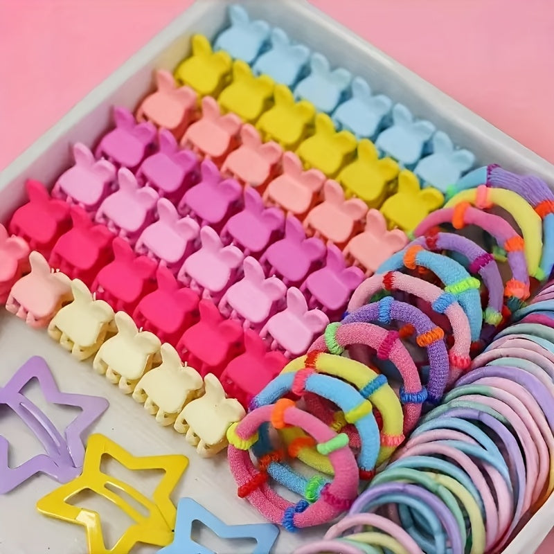 875-piece hair accessory set for girls, with princess-themed hairpins, clips, and ties, no gift box included.