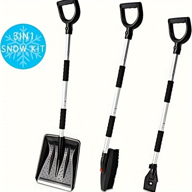 Kit for removing winter snow - includes a detachable snow shovel, brush, and ice scraper for cars, trucks, and gardens. Perfect for outdoor, glass, walls, and patio snow removal. Comes with a convenient carry bag.