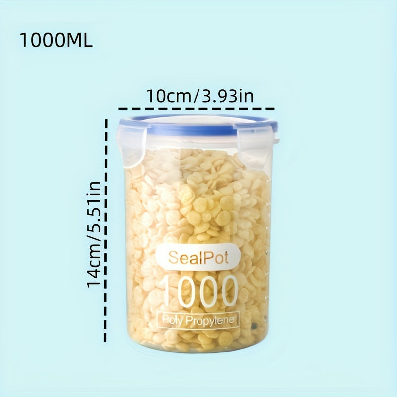 Set of airtight food storage containers made of polycarbonate with sealed jars - reusable and versatile, suitable for freezer storage, BPA-free. These round SealPots are perfect for organizing in your home and kitchen, featuring a leak-proof gull wing