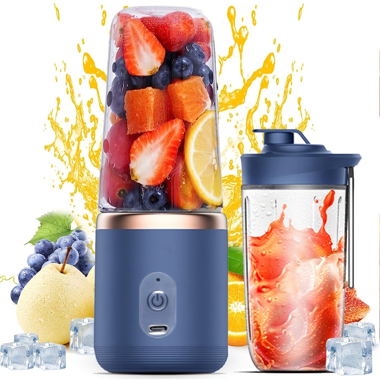 Introducing the XIZIISS Portable USB Rechargeable Juicer Cup! This compact and multifunctional smoothie maker features a 6-blade stainless steel design and includes 2 cups for added convenience. With a powerful 1200mAh lithium battery, this ice crusher