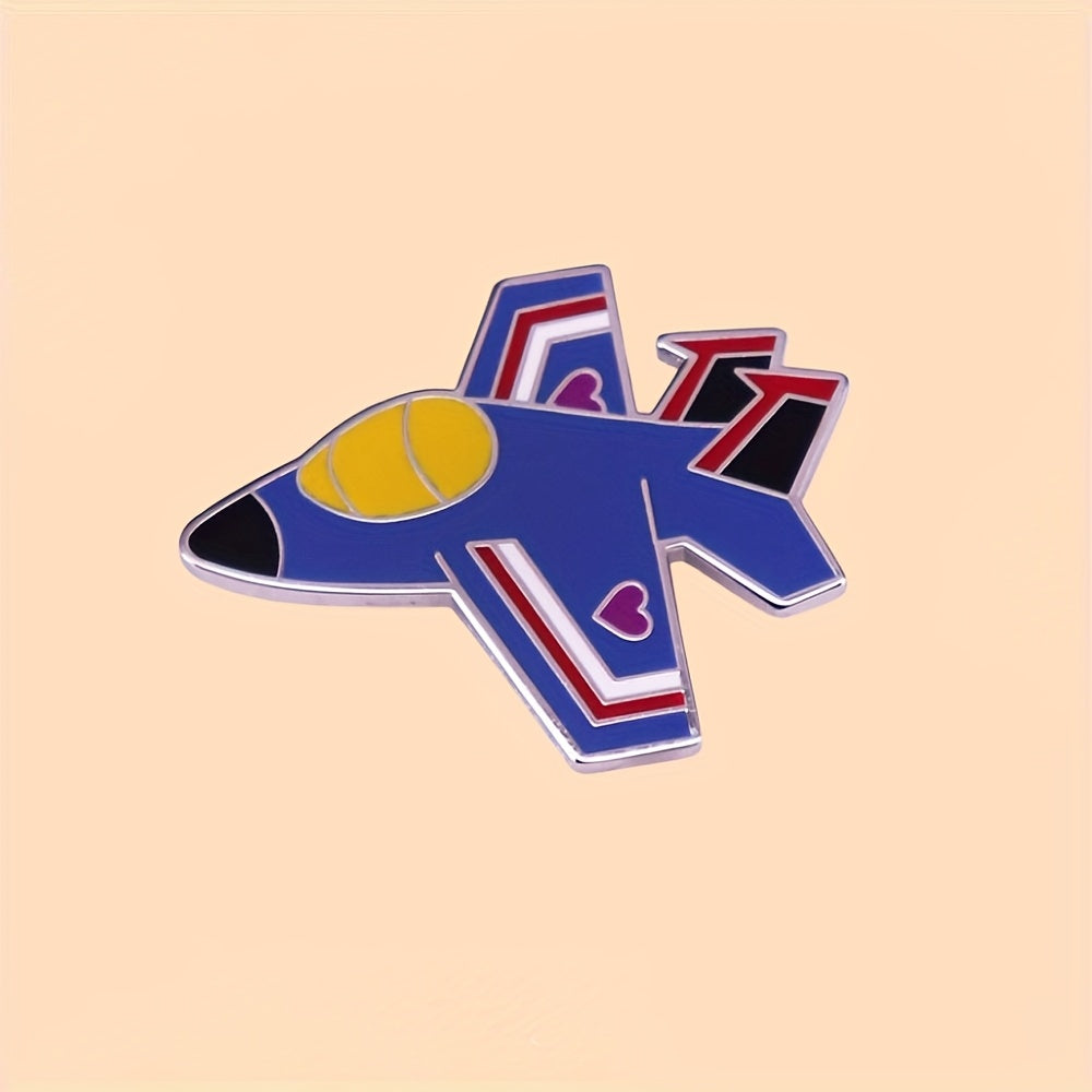 Adorable Cartoon Fighter Jet Brooch Pin made from Alloy, featuring UV Plating for a Unique Apparel Badge. Perfect for adding a touch of fun to Backpacks, Clothing, Collars, and Hats. Suitable for both Daily Wear and Gift-Giving, this accessory is ideal