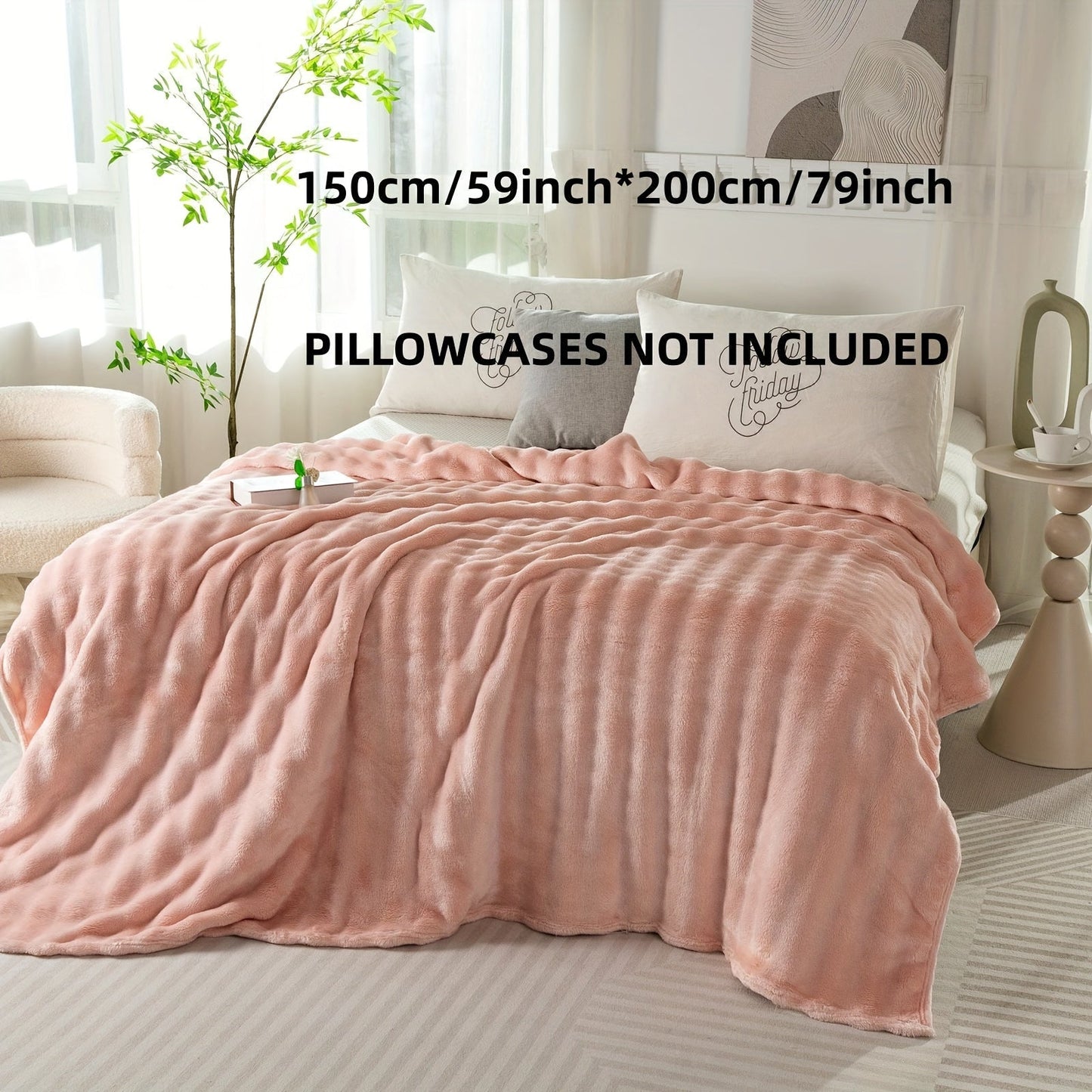 Modern Hypoallergenic Polyester Bed Blanket - Luxuriously Soft Faux Rabbit Fur Plush Throw for Bedroom, Sofa, Office, and Travel - Suitable for All Seasons - Easy to Clean Machine Washable Blanket with Simple Design - Lightweight Cover for Any Purpose