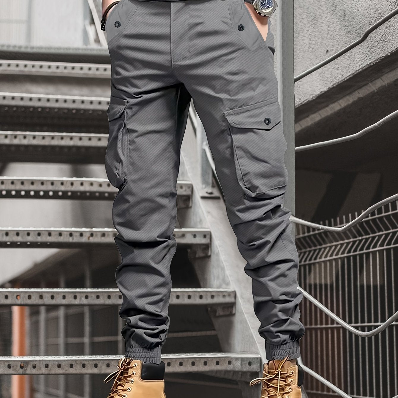 Men's cargo pants with multiple pocket decorations, suitable for spring and summer. Model 2188. Stylish and casual joggers.