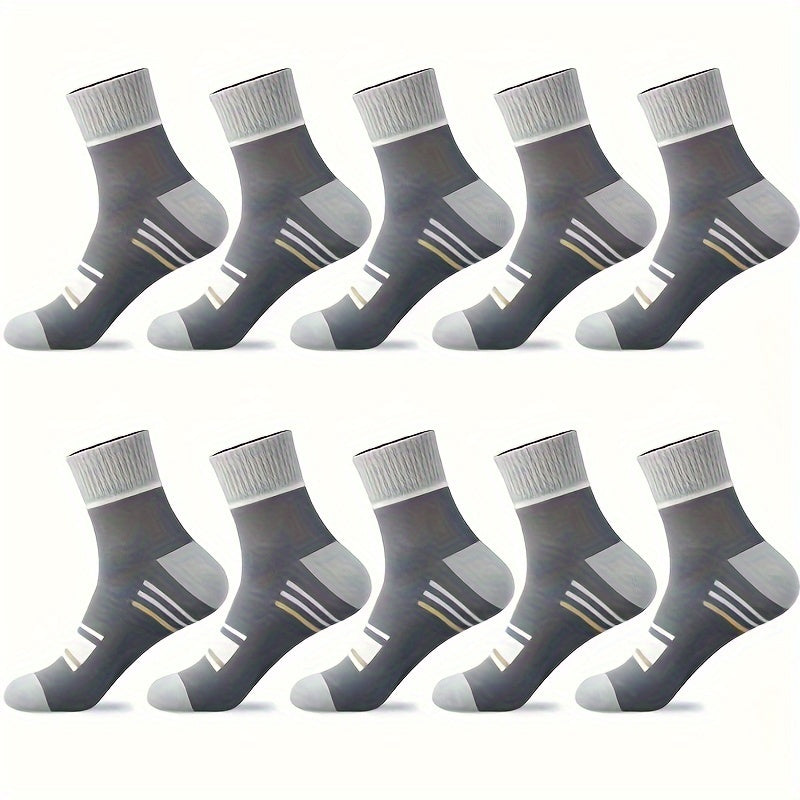 10 pairs of trendy color block crew socks for men, perfect for outdoor wear