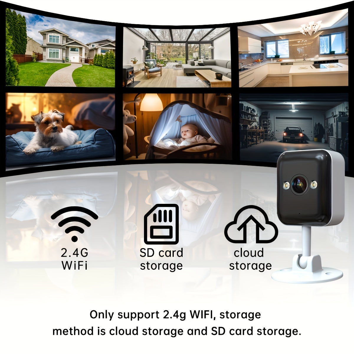 The JOOAN 1pc 1080P Full HD Security Camera features Color Night Vision, Dual-Way Audio, Motion Detection, Built-in AP Hotspot, Mini Indoor/Outdoor Camera, Wall-Mounted design, USB Powered, Compatible with Apple HomeKit, Smartphone Control, 36V Max