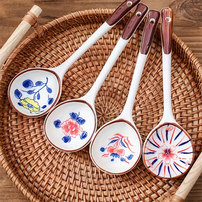 Gift box set with 4/6 creative ceramic dessert spoons, perfect for new year tableware or as a gift for friends.