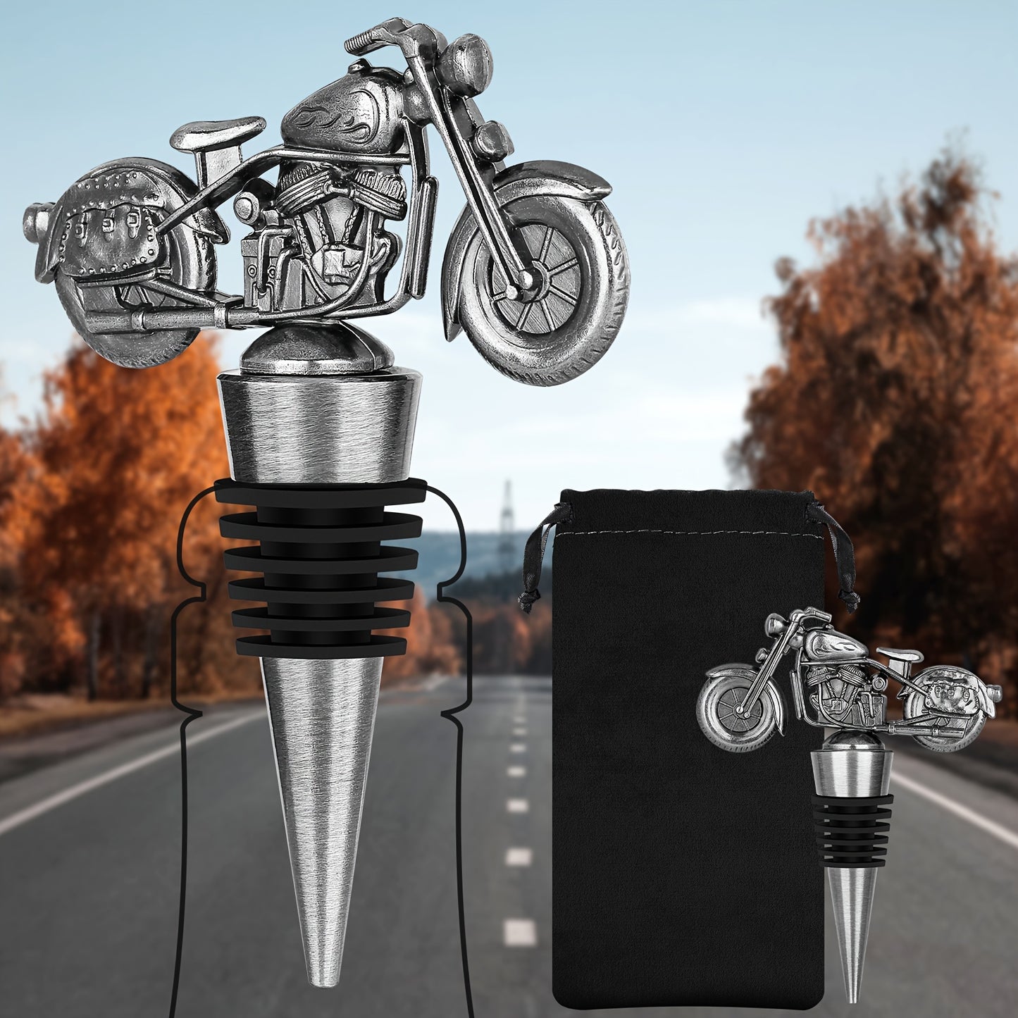 Motorcycle wine stopper ideal for men who ride, perfect for gifting.