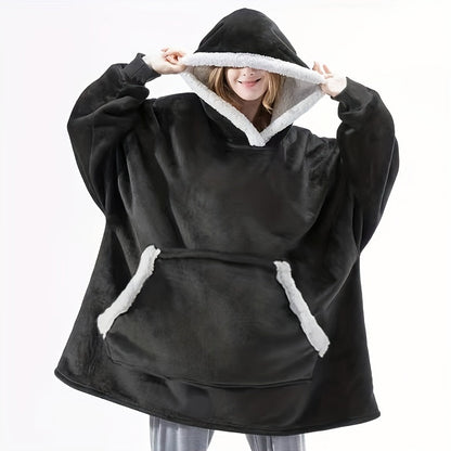 A cozy wearable blanket with a big pocket, perfect for giving as a Christmas gift to men and women. It is super soft, warm, and comfortable.