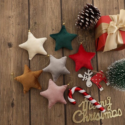 Set of velvet Christmas star ornaments in assorted colors for holiday parties, no electricity required.