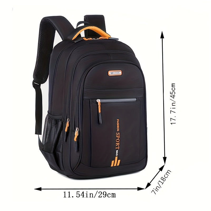 Waterproof travel backpack with large capacity and durable nylon material. Features adjustable straps, multi-compartments, and suitable for both business and school use. Color: black. Ideal