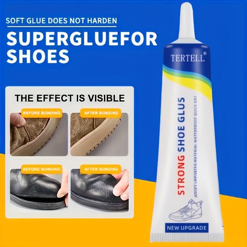 60ml TERTELL Strong Shoe Glue for Leather & Sports Shoes in Plastic Container. Easy-to-use and durable repair adhesive.