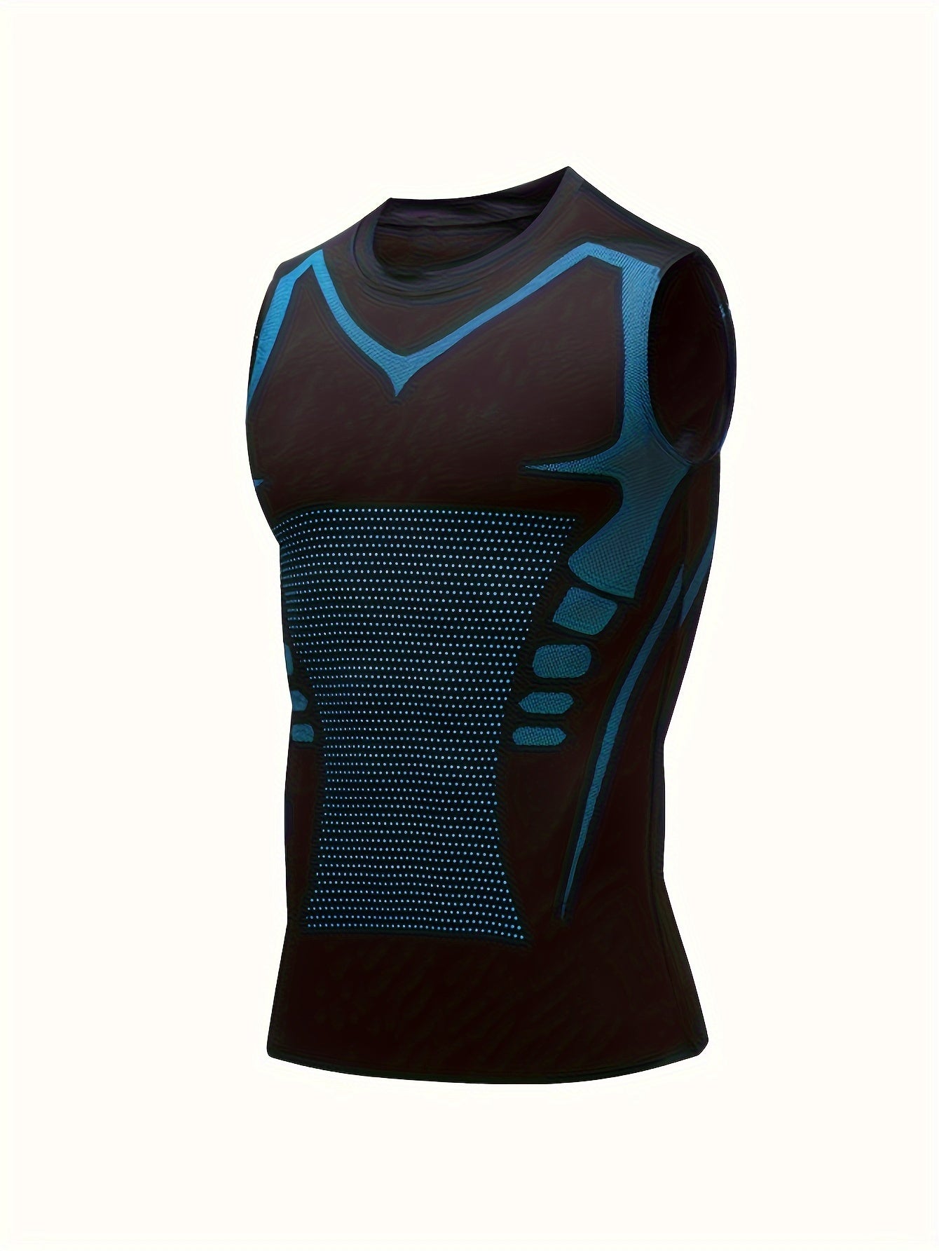 Men's Quick-Dry Athletic Tank Top with Geometric Pattern, Lightweight Polyester & Spandex Blend, Breathable and Stretchy for Fitness Training.