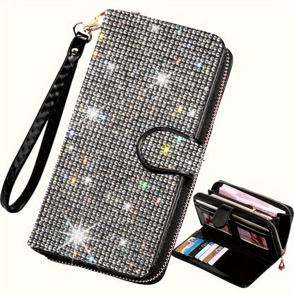 Rhinestone-Decorated Wallet with Large Capacity and Credit Card Holder