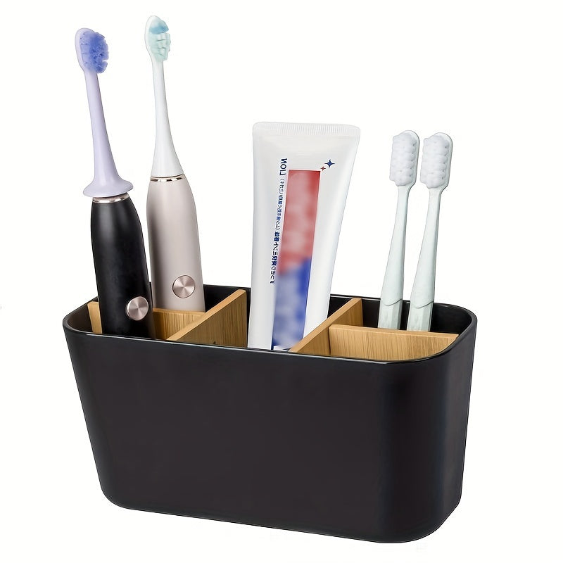 1pc Electric toothbrush holder with 5 slots, freestanding bathroom organizer for toothbrushes and toothpaste.