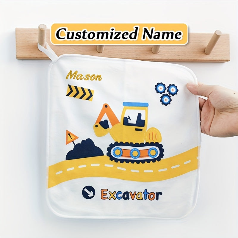 Exclusive gift of 4 customized bibs made from soft knit fabric with a double-layer design, personalized with a name. These gentle face wipes also double as saliva towels.