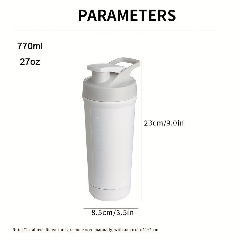 Нержавеющая стальная бутылка для протеиновых коктейлей (27 унций) с съемным миксером. Без BPA, легко чистится и портативна для тренажерного зала и спорта.