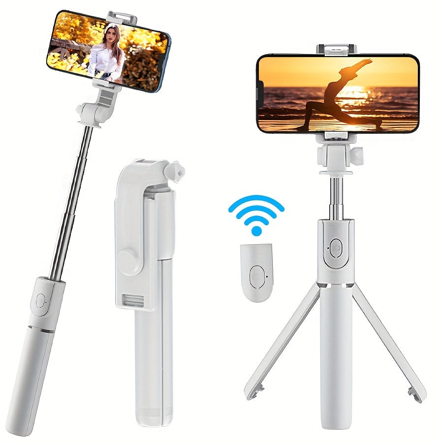 3-in-1 selfie stick tripod with wireless remote control for live streaming, videos, and photos. Perfect for travel.