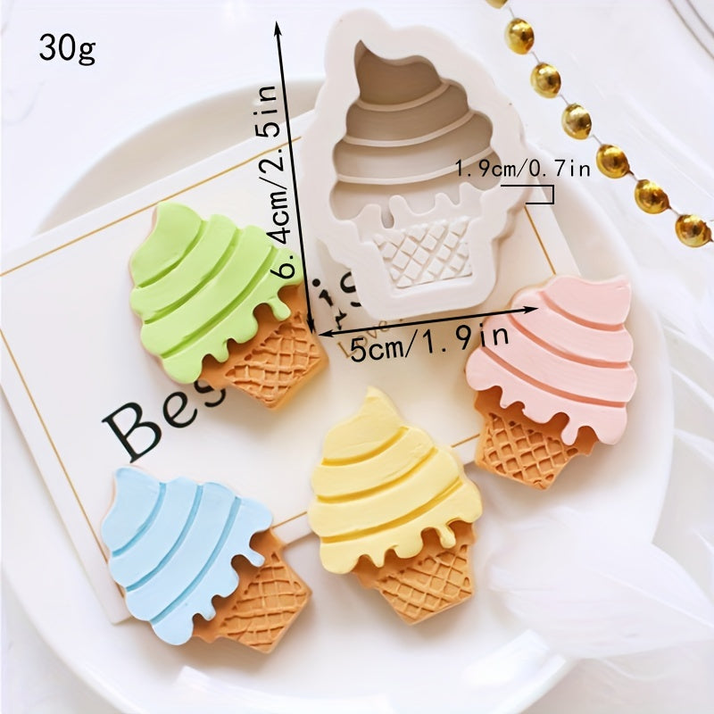 One-piece Ice Cream Shaped Chocolate Mold made of Simulation Ice Cream Cone Silicone, suitable for making candy, fondant, biscuits, and ice cream. Perfect for DIY cake decorating, baking, and as a handy kitchen gadget or accessory for your home kitchen.