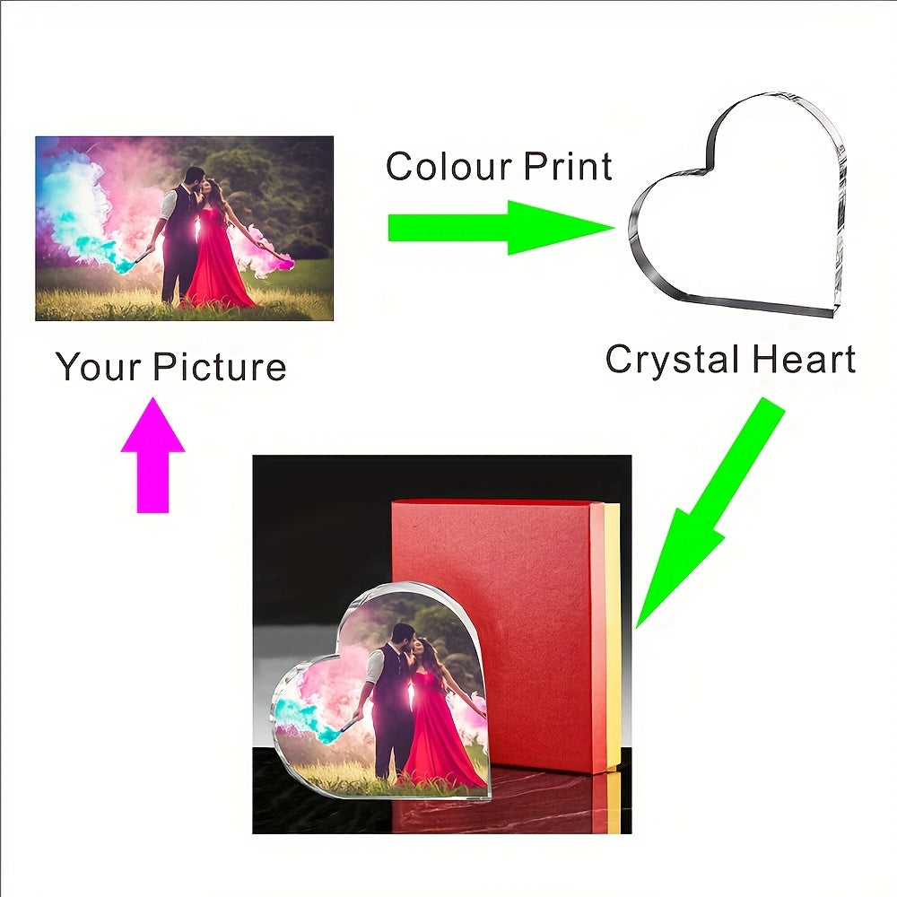 Personalized Crystal Heart Photo Frame - Custom Glass Trophy & Acrylic Love Figurine, Engraved Keepsake for Special Occasions - Perfect for Weddings, Birthdays, Graduations and More - Comes in Gift Box