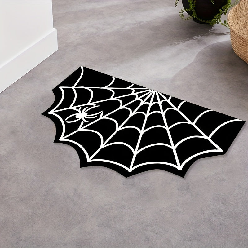 Polyester Halloween Spider Web Doormat - Machine Washable, Non-Slip, and Water Absorbent for Entryway - Festive Rug for Bathroom and Home Entrance