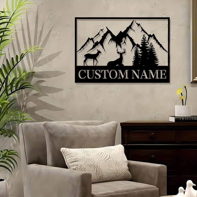 Personalized Metal Wall Art - Rustic Deer & Mountain Family Name Sign for Home Decor - Great for Living Room, Bathroom, or Bar - Perfect Housewarming Present