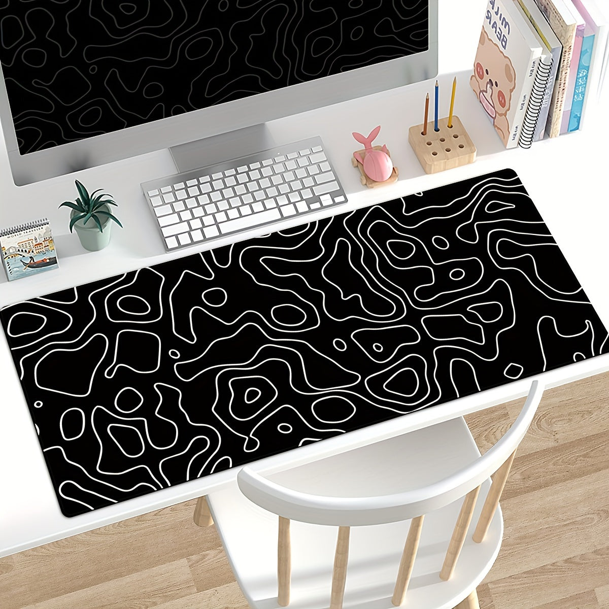 Large multicolour topographic contour gaming mouse pad with non-slip base and stitched edge, available in various sizes for gaming, office, and home use.