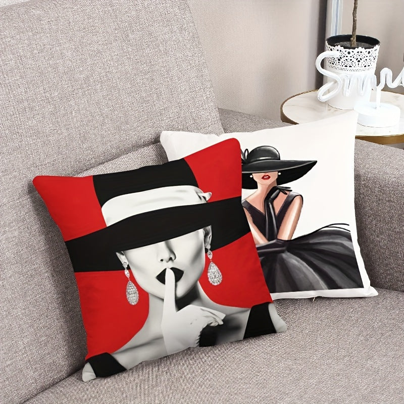 This elegant pillowcase features a French style double-sided retro noble lady portrait design. Made with 100% polyester, this woven decorative square cushion cover comes with a zipper for easy removal and is machine washable. Measuring 44.96 x 44.96 cm