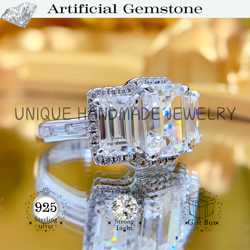 Exquisite 3g S925 Silver Ring adorned with 7x9 Emerald-Cut Synthetic Gemstones - Meticulously handcrafted with a dazzling design perfect for both everyday wear and special occasions. Comes packaged in a beautiful gift box for a memorable 2024 holiday