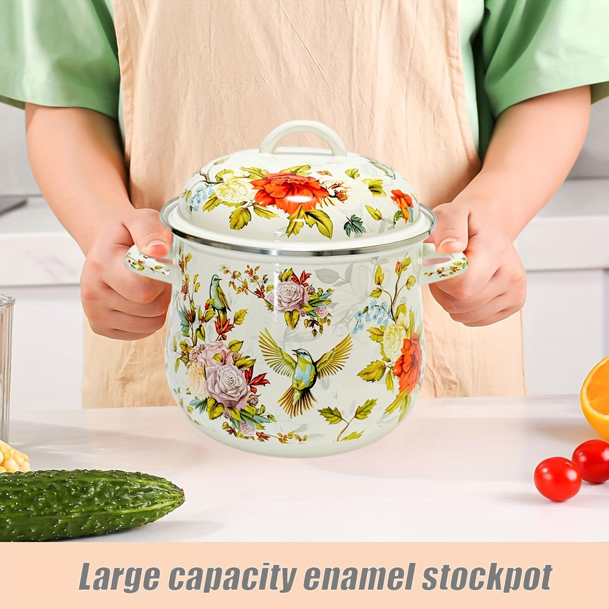 Handcrafted Enamel Soup Pot with 117.54oz Capacity - Versatile for All Stovetops, Great for Stews & Serving, Perfect Christmas Gift for the Cook in Your Life.