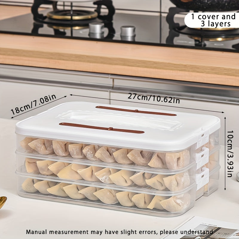 One-piece dumpling, pastry, and storage box made of plastic. Suitable for refrigerator storage, fresh preservation, small items, office supplies, and is portable and handheld.