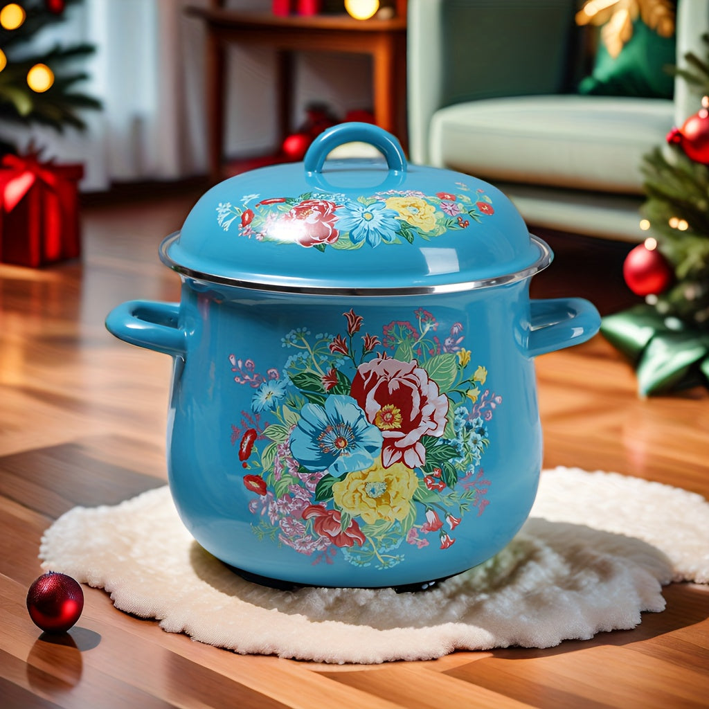 Christmas-themed Enamel Stockpot with Large Capacity - Versatile Cooking Pot Ideal for Boiling, Stewing, and More. Durable, Easy to Clean, and Compatible with All Stoves. Perfect Holiday Gift for Restaurant Kitchen Supplies.