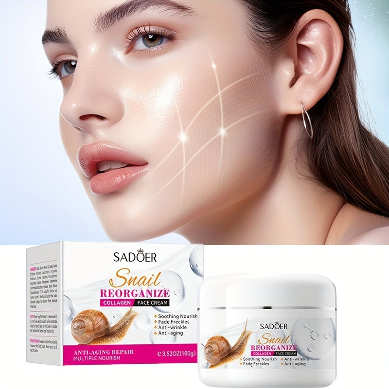 Anti-wrinkle face cream with snail and collagen, 3.52oz, hydrates and brightens dry skin for a smooth, radiant complexion.