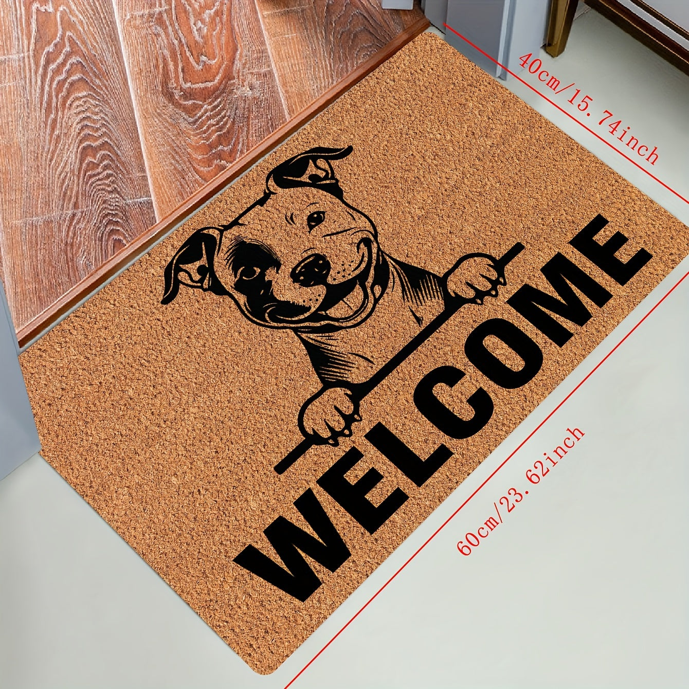 Durable Pit Bull Design Welcome Doormat - Stain-Resistant, Machine Washable, Low Pile Polyester Mat for Indoor/Outdoor Use - Easy to Clean Entrance Mat