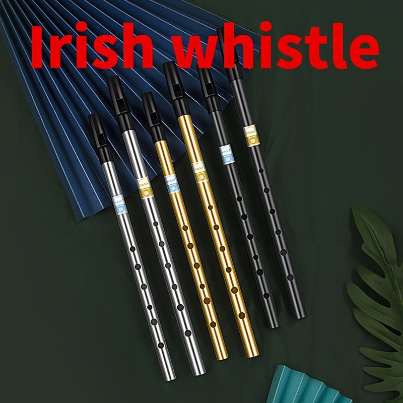 Aluminum Irish whistle flute in C/D key with 6 holes, includes box