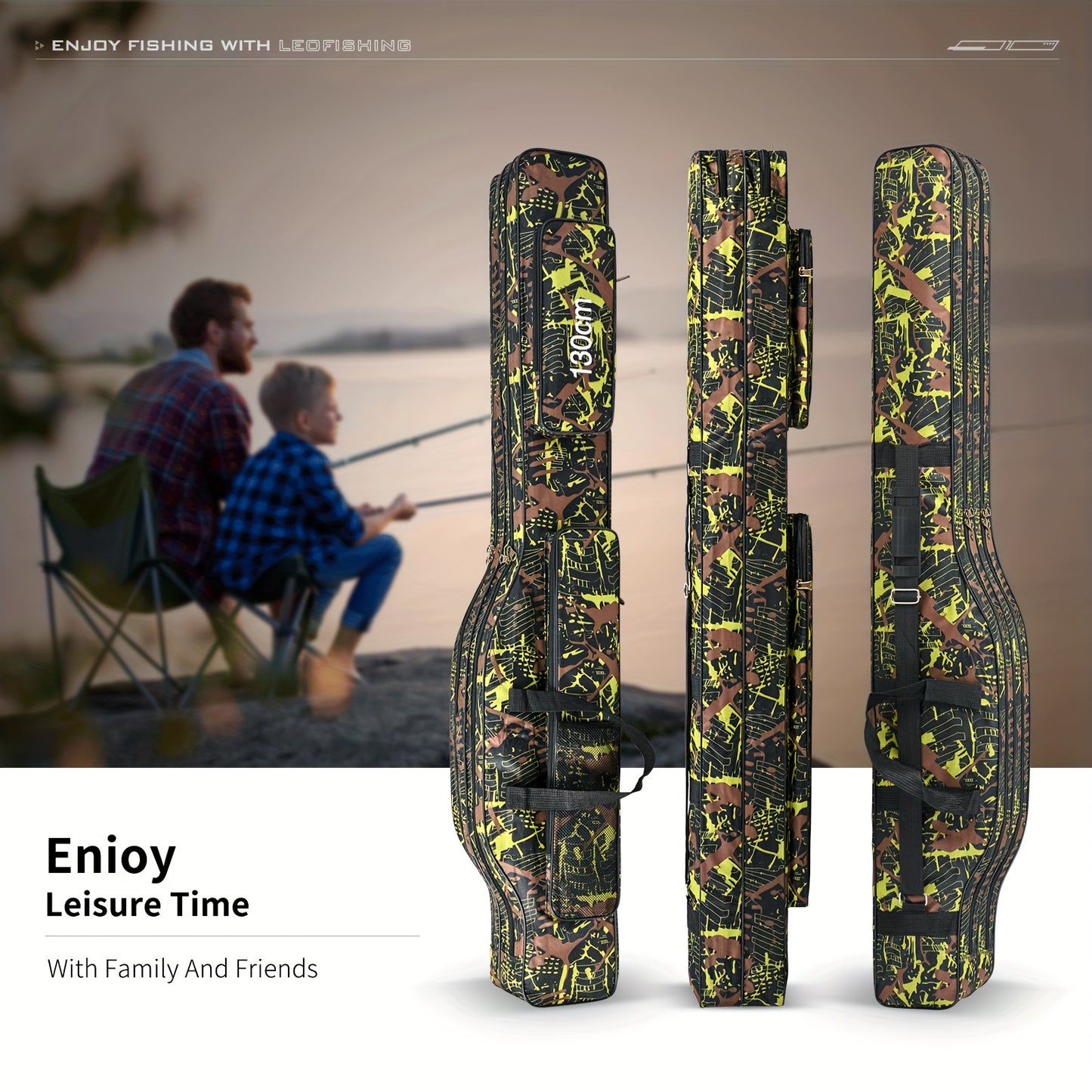 Portable and waterproof fishing pole storage bag for outdoor activities.