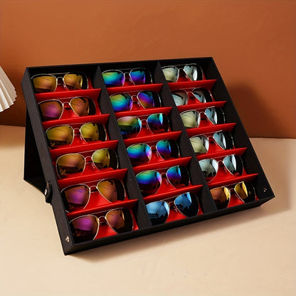 [Bestseller] Elegant Nylon Eyeglass Storage Box featuring 18 Compartments, Stylish Glass Display Stand for Countertop and Showcase