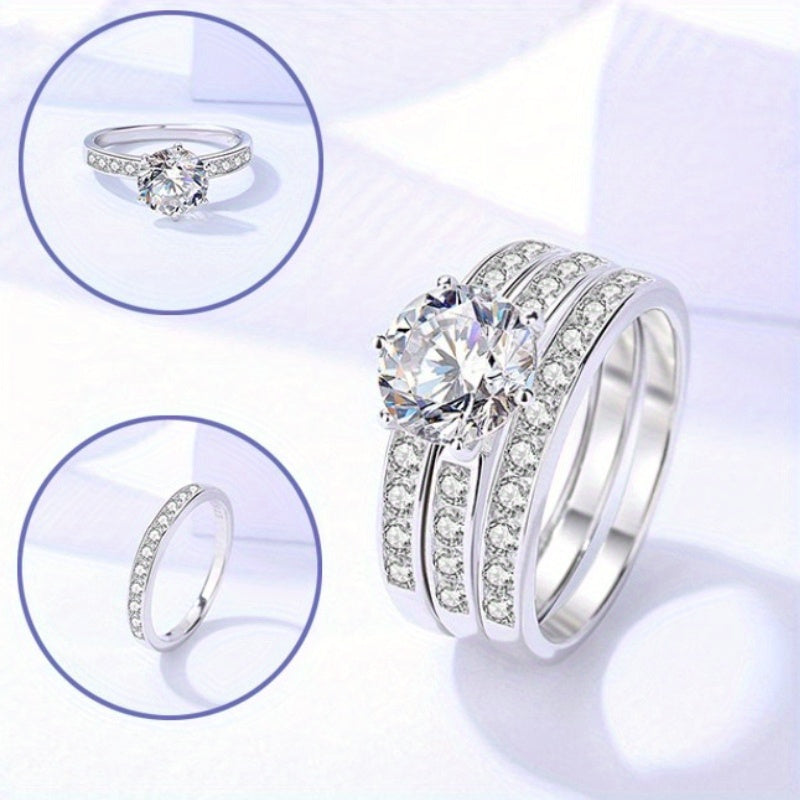 Beautiful 3-piece Moissanite Engagement Ring Set - Featuring a stunning 5ct round cut stone, crafted in S925 sterling silver. Ideal for weddings, anniversaries, Valentine's Day, and makes the perfect gift for Christmas.