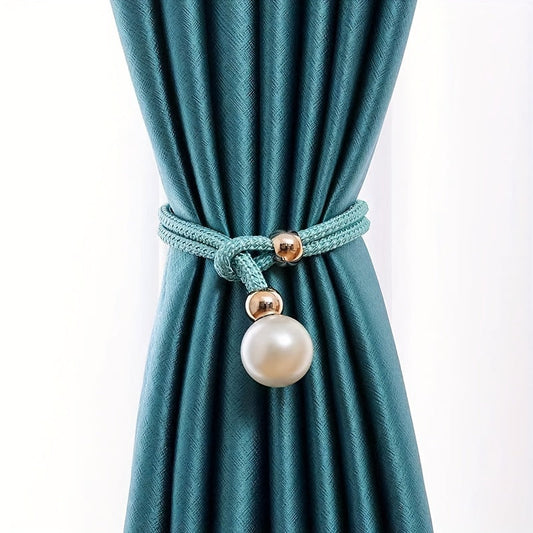 Set of 2 French Curtain Straps Featuring Faux Pearl Decor, Perfect for Home Decoration. Use these Faux Beads Curtain Straps to Adjust, Bind, or Tie Back Your Curtains. These Simple Binding Rope Accessories serve as Curtain Holdbacks for a stylish touch.