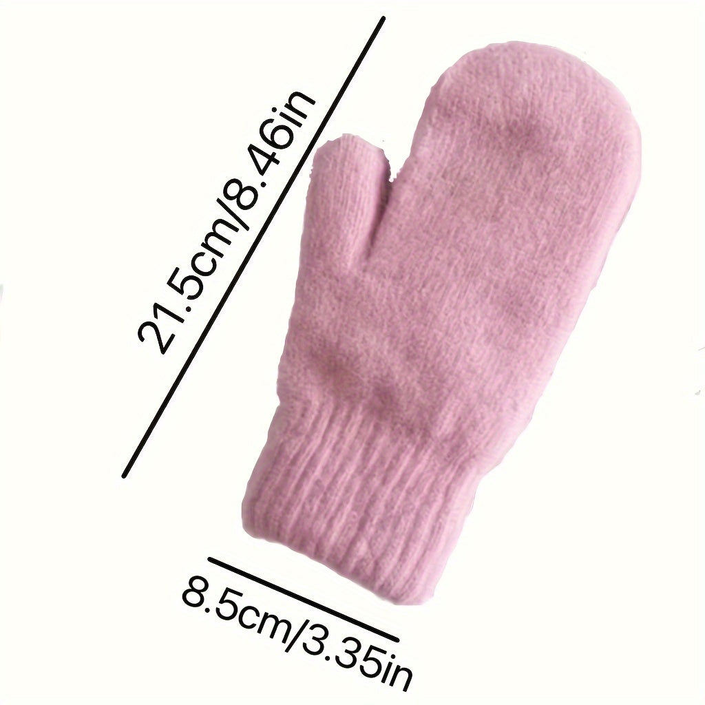 Warm and soft knit mittens with a simple solid color design, elegant and versatile for both autumn and winter. These gloves are lined with plush velvet for added warmth and cold protection, suitable for both men and women.