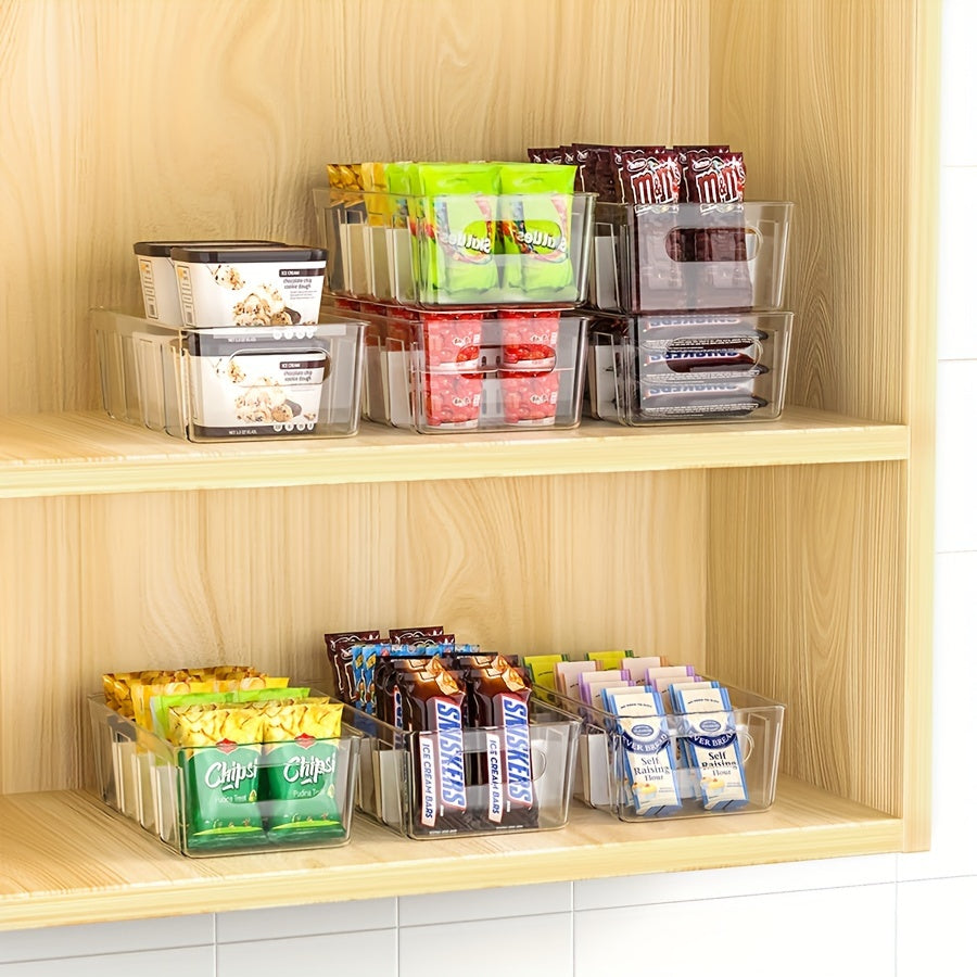 Clear Plastic Pantry Organizer Bins with Removable Dividers - Made of Food-Safe PET Material, Perfect for Kitchen Storage in Fridge, Countertop, and Cabinet - Great for Snacks, Beverages, and More - Ideal Kitchen Organizers for Storage