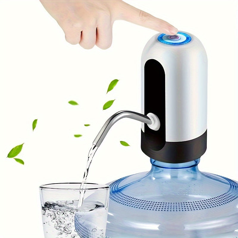 USB rechargeable electric water pump for 11.36-18.93 L jugs, ideal for camping.